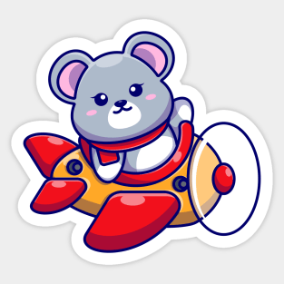 Cute baby mouse driving plane cartoon Sticker